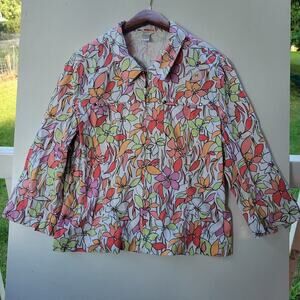 Christopher & Banks Womens‎ Jacket sz M Multicolor Floral Full Zip 3/4 Sleeve